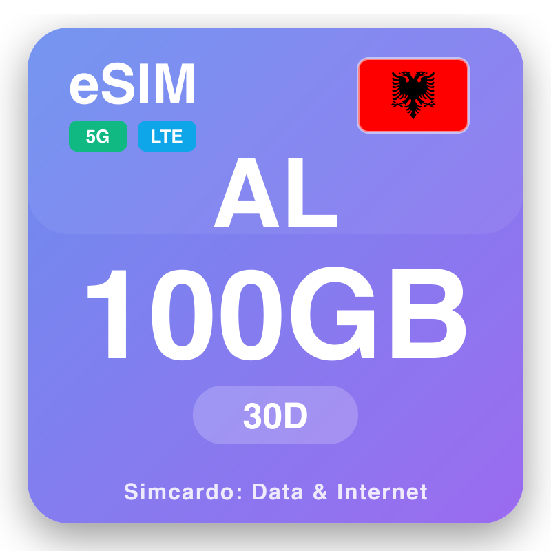 eSIM Albania - planên daneyê yên seyahatê û internetê mobîl