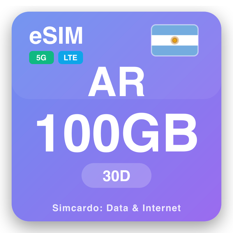 eSIM Arjentiina 100 GB muddo 30 maalmo