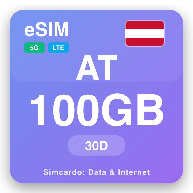 eSIM an Ostair 100 GB do 30 laethanta
