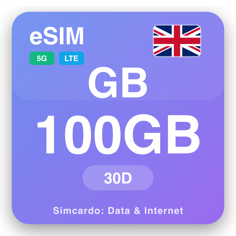 eSIM Rywvaneth Unys 100 GB rag 30 de