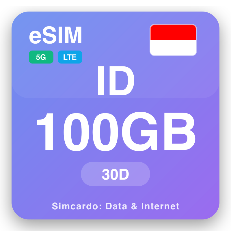 eSIM Indonesia 100 GB fun 30 ọjọ