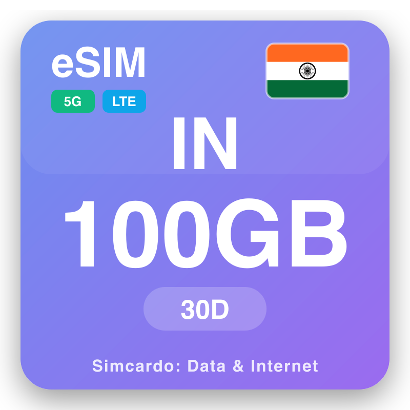 eSIM ਭਾਰਤ 100 GB 30 ਦਿਨ ਲਈ