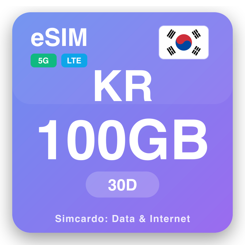 eSIM Sydkorea 100 GB för 30 dagar