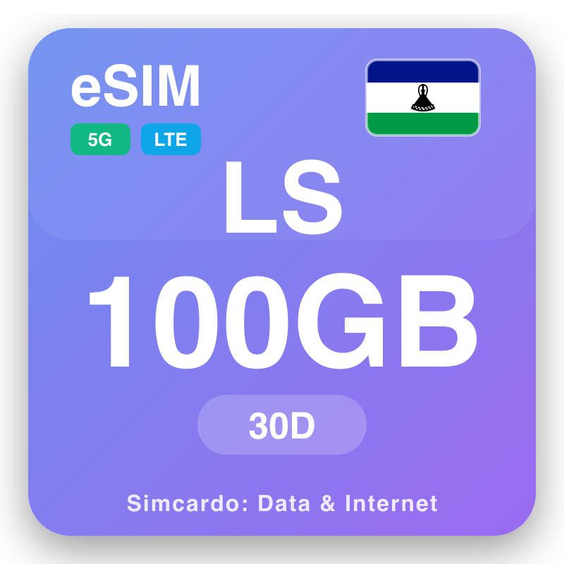 eSIM Lesotho 100 GB mo le 30 aso