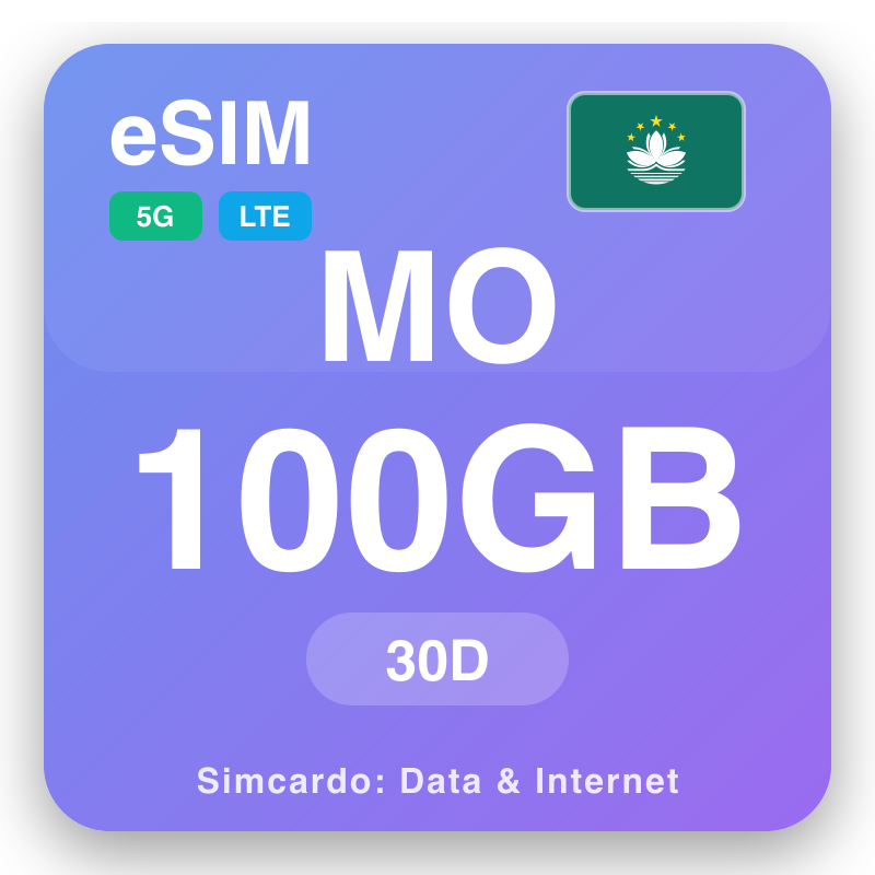 eSIM Macao SAR Kina 100 GB i 30 dager