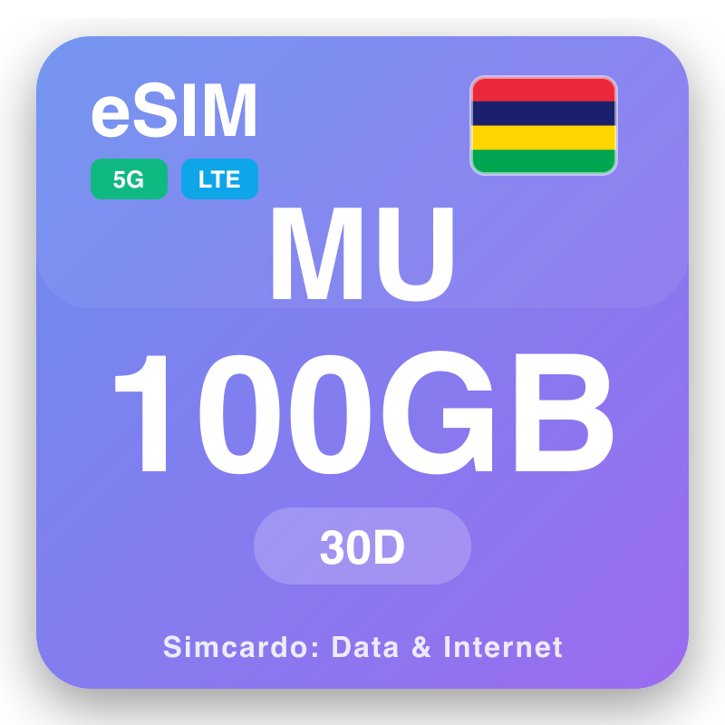 eSIM Mauritius 100 GB mo le 30 aso