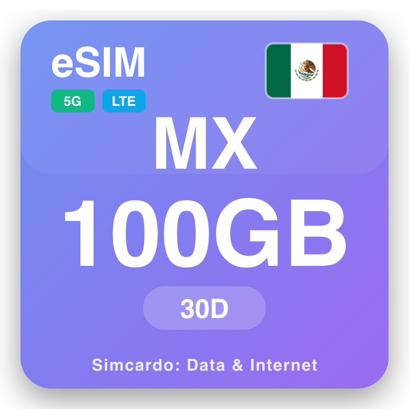 eSIM Mexico 100 GB pou 30 jou