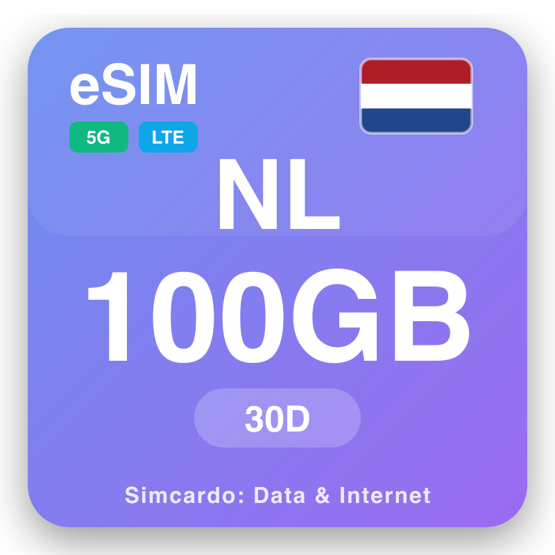 eSIM Holanda 100 GB ho an'ny 30 andro