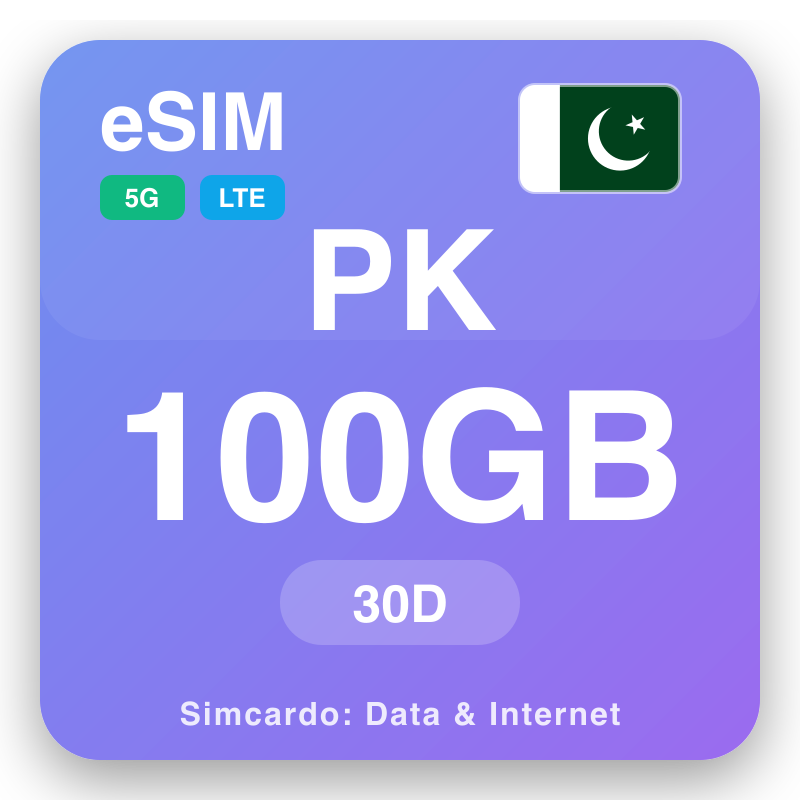 eSIM an Phacastáin 100 GB do 30 laethanta