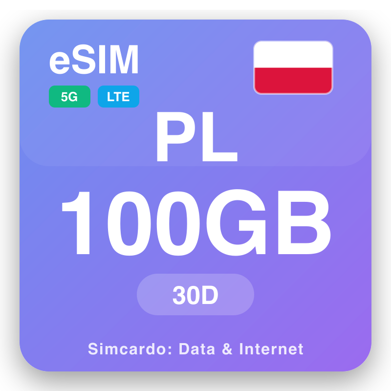 eSIM Pólland 100 GB fyrir 30 dagar