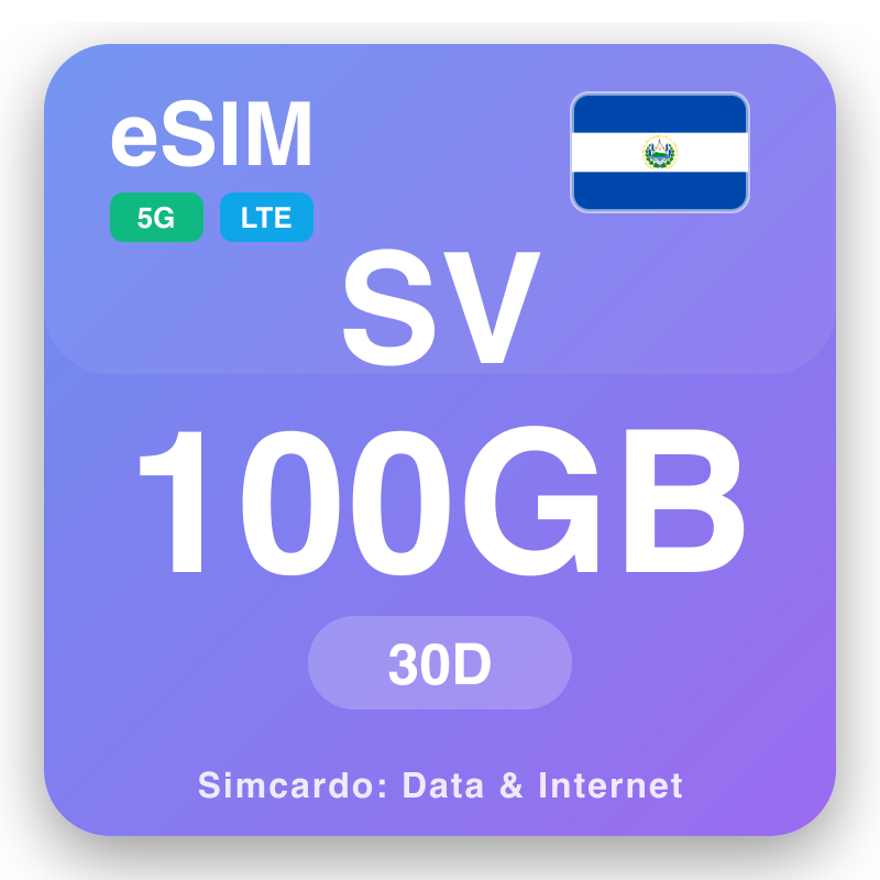 eSIM El Salvador 100 GB kuni 30 päeva