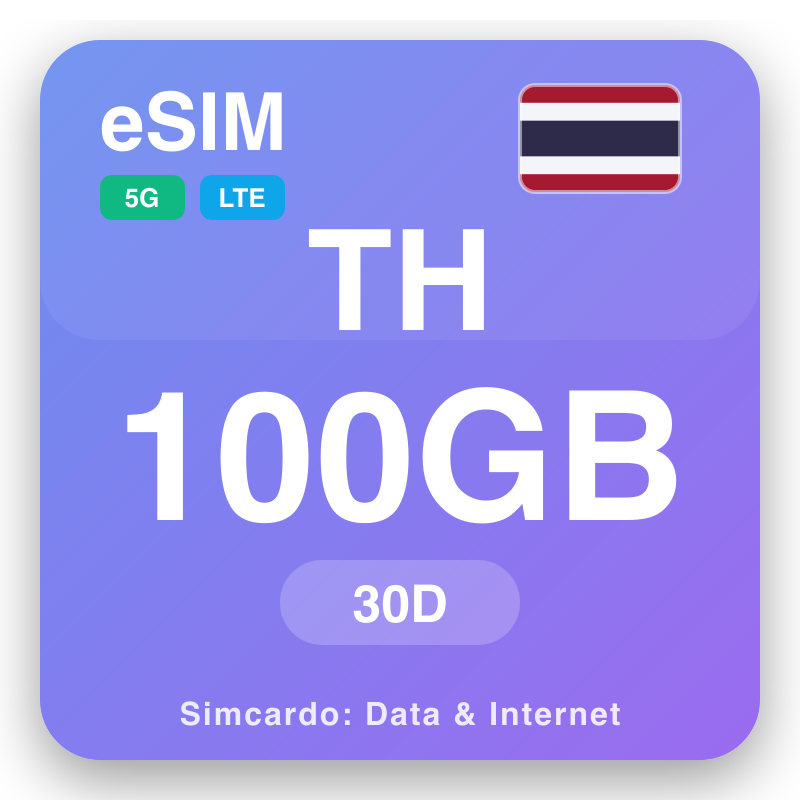 eSIM Taíland 100 GB fyrir 30 dagar