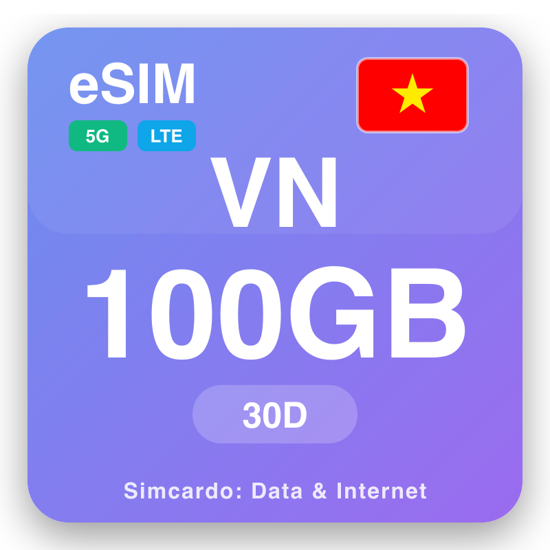 eSIM វៀតណាម 100 GB សម្រាប់ 30 ថ្ងៃ