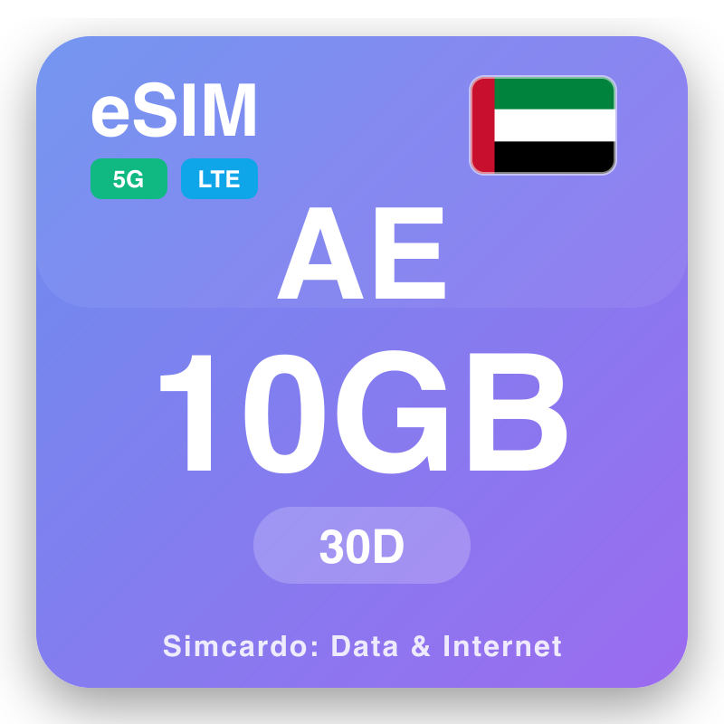 eSIM l-Emirati Għarab Magħquda 10 GB għal 30 ġimgħat