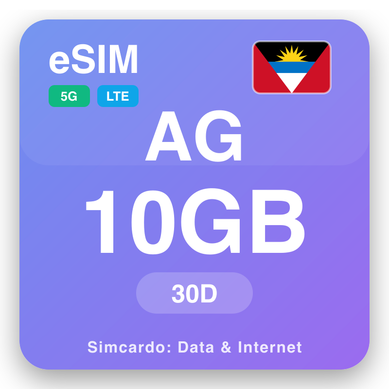 eSIM انٽيگا ۽ باربوڊا 10 GB لئے 30 ڏينهن