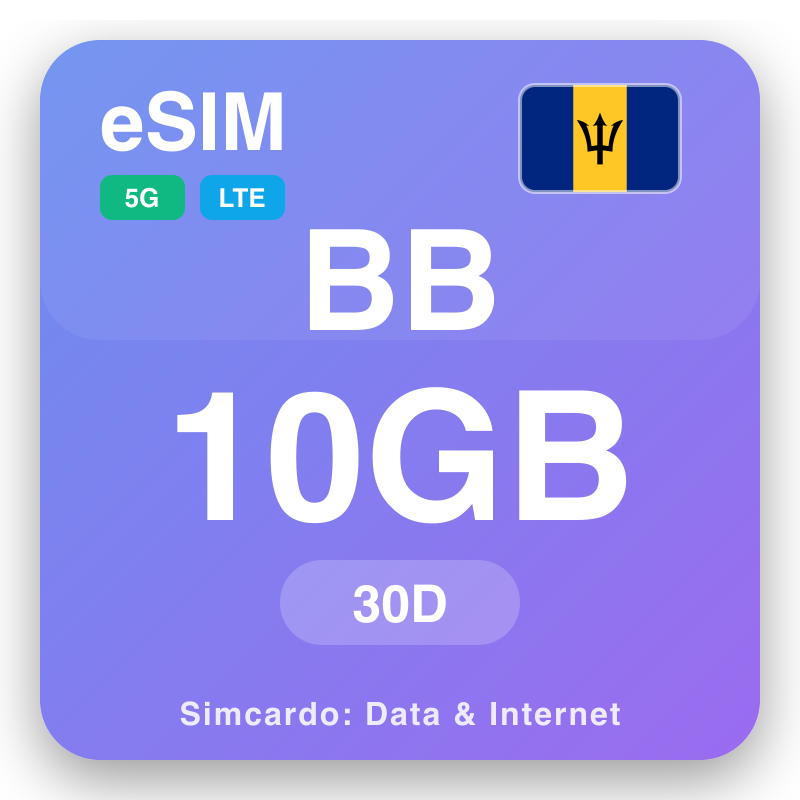 eSIM Barbados 10 GB cho 30 ngày