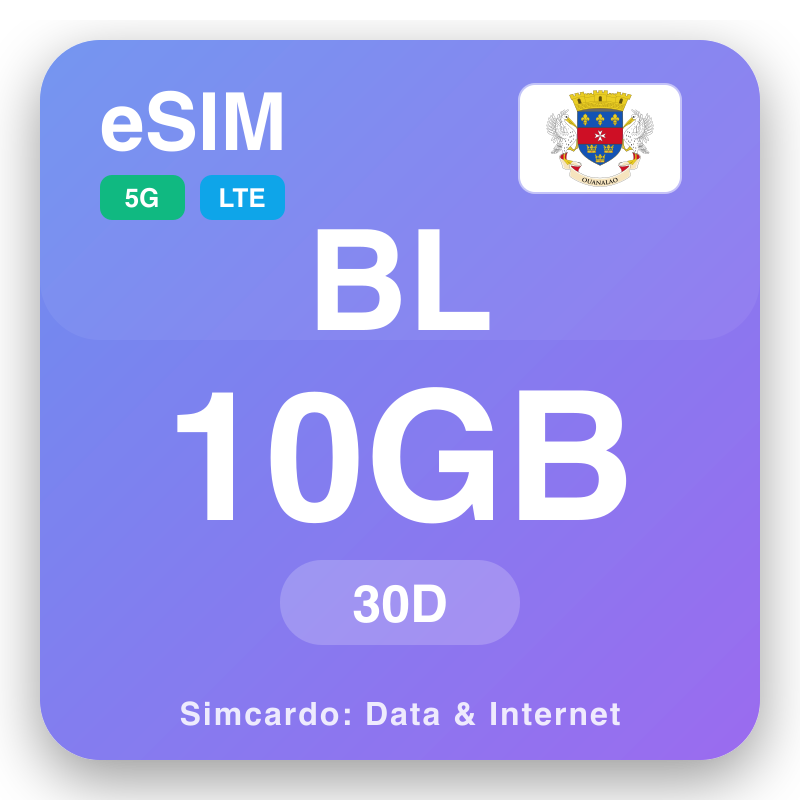 eSIM St. Baathelemiy 10 GB muddo 30 maalmo