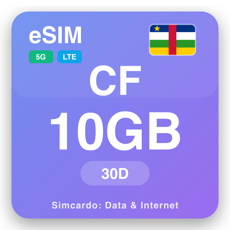 eSIM Poblacht na hAfraice Láir 10 GB do 30 laethanta