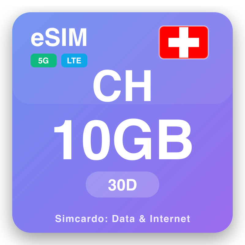 eSIM ស្វ៊ីស 10 GB សម្រាប់ 30 ថ្ងៃ