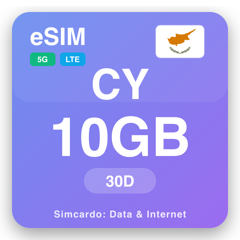 eSIM Կիպրոս 10 GB միայն 30 օրեր համար