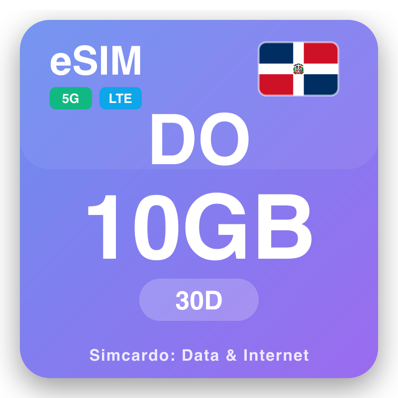 eSIM Dominikai Köztársaság 10 GB 30 nap alatt