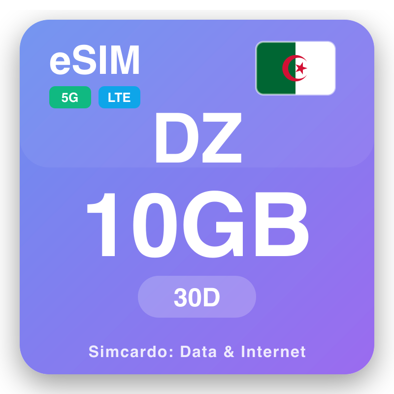 eSIM Àlùgèríánì 10 GB fun 30 ọjọ