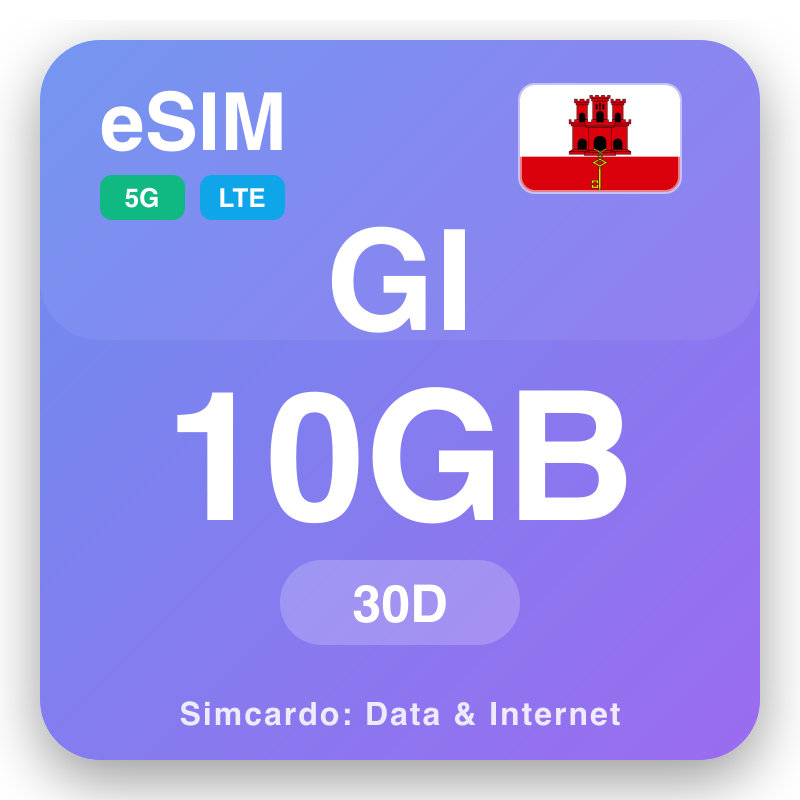 eSIM Gibraltar - qorshayaasha xogta safarka iyo internetka moobaylka