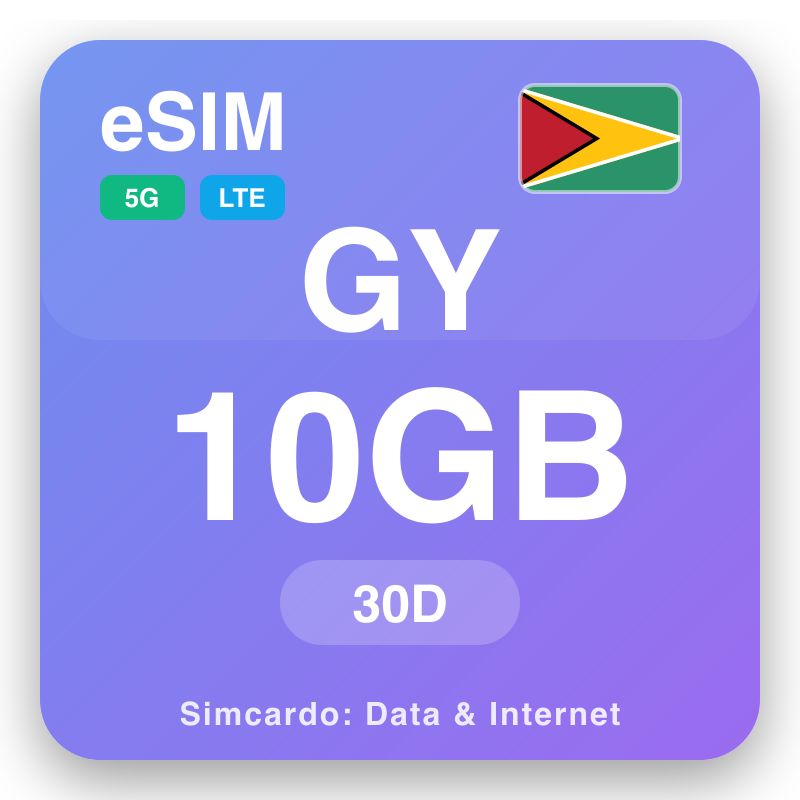 eSIM Guyana 10 GB evit 30 deiz