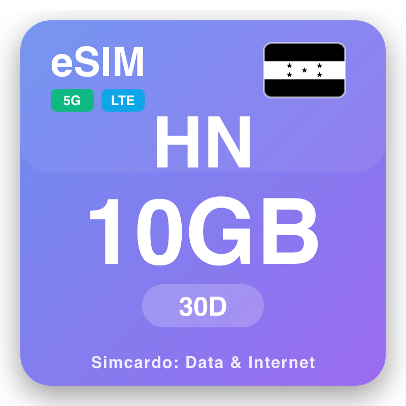 eSIM ហុងឌូរ៉ាស 10 GB សម្រាប់ 30 ថ្ងៃ