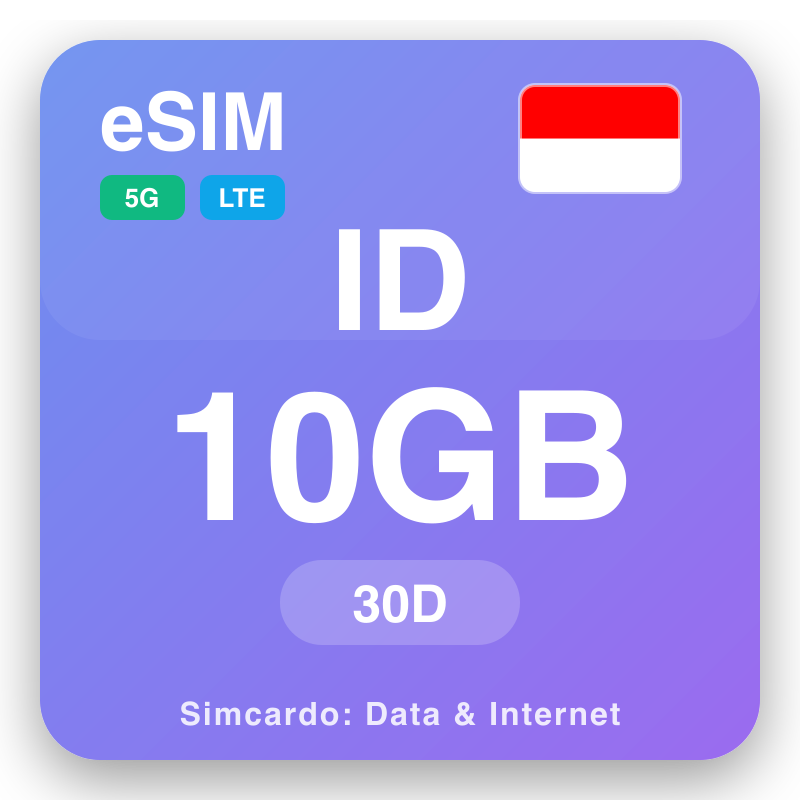 eSIM Indonesia 10 GB kwa 30 siku