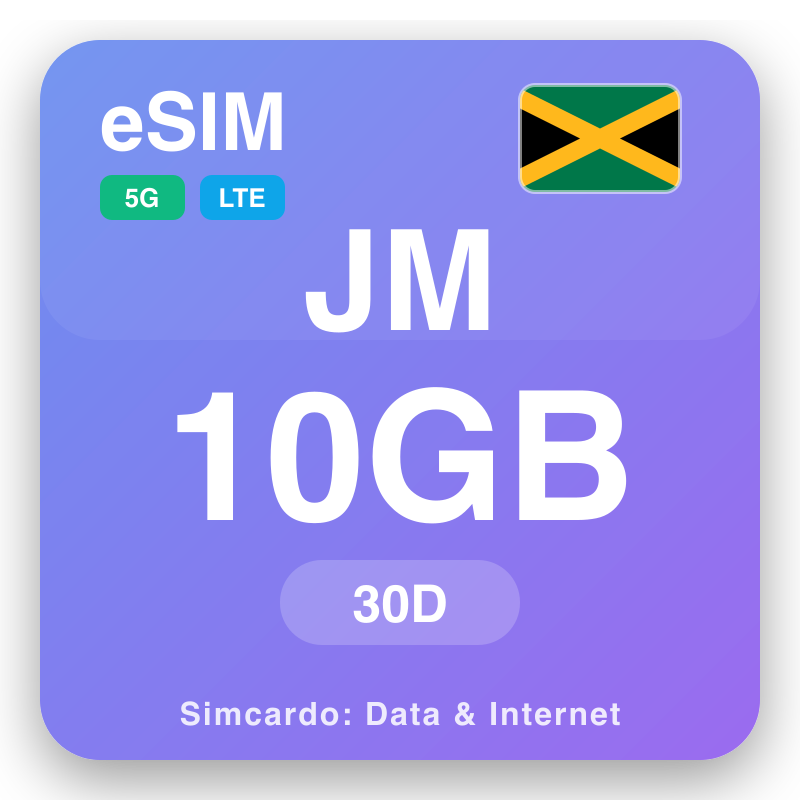eSIM Jamaica 10 GB ka 30 matsatsi