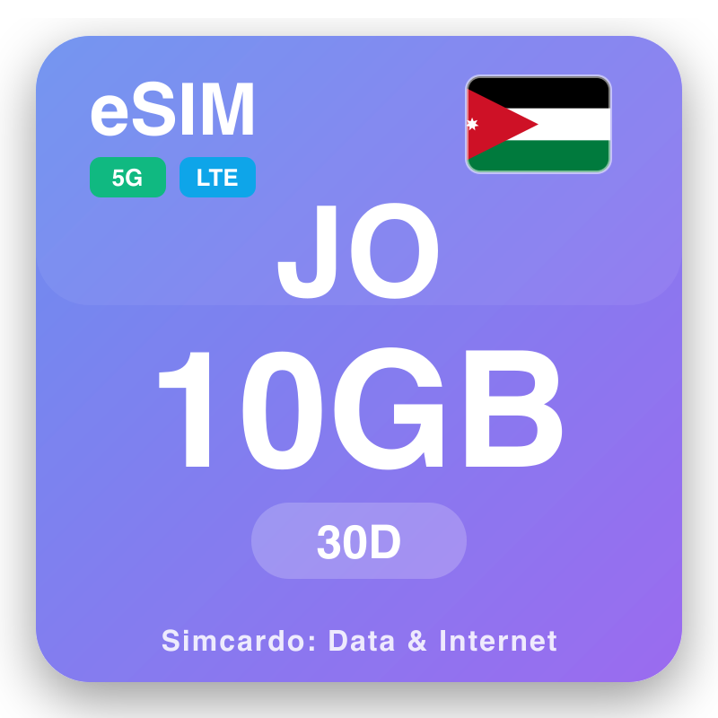 eSIM Jọdani 10 GB fun 30 ọjọ