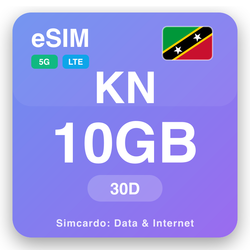eSIM Sankti Kitts og Nevis 10 GB fyrir 30 dagar