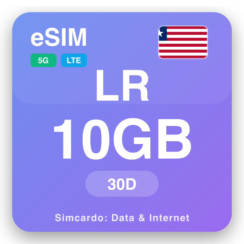 eSIM Liberia 10 GB pou 30 jou
