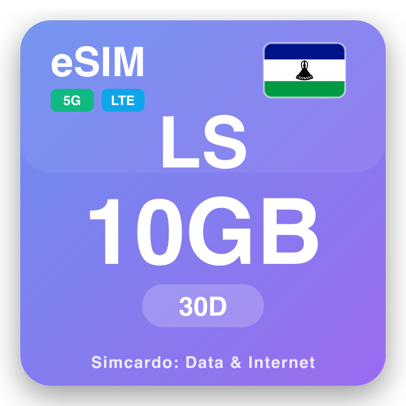 eSIM Leasoto 10 GB air 30 làithean