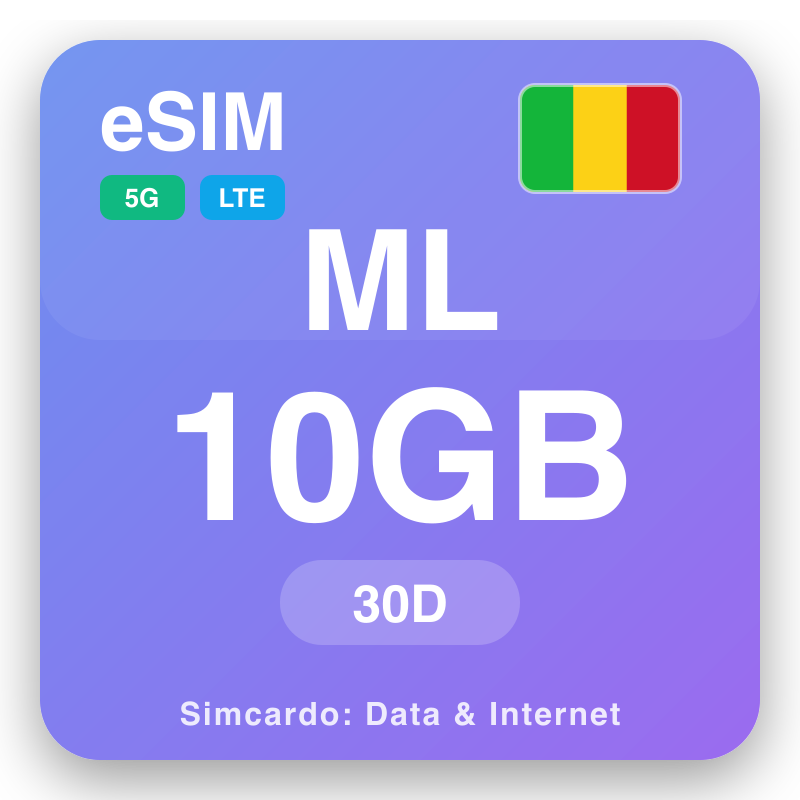 eSIM Mali - plani fa'avae mo malaga ma fa'ainitaneti mobile