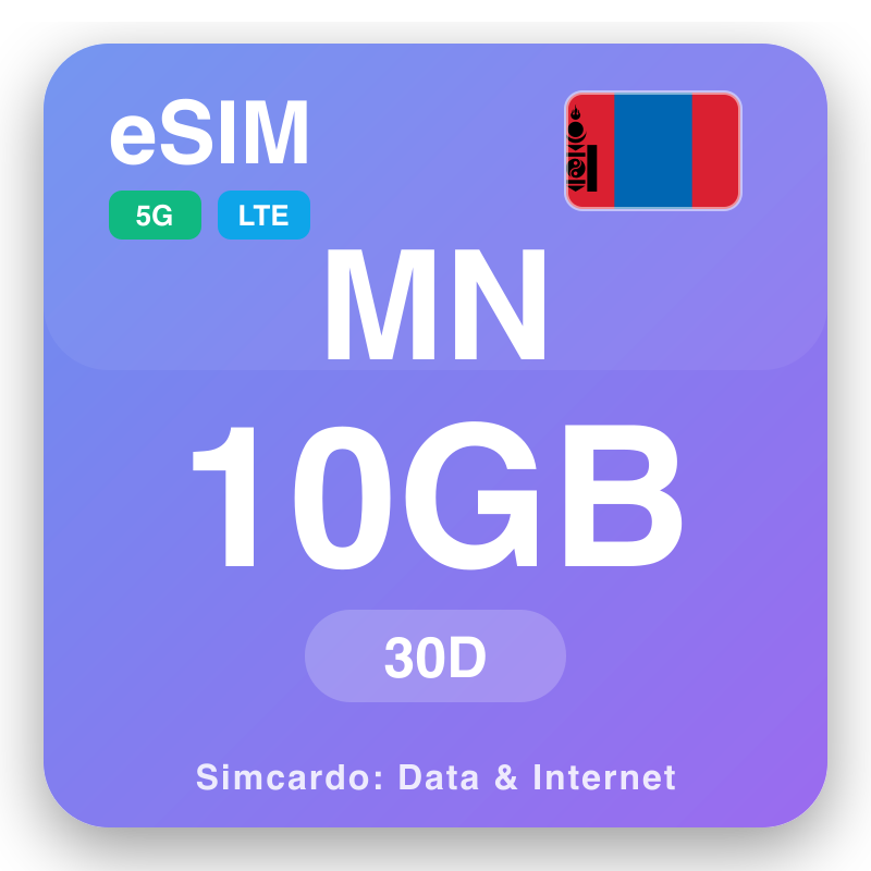 eSIM Mongolia 10 GB n'ihi 30 ụbọchị