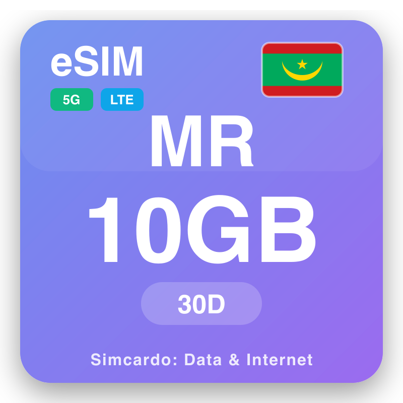 eSIM ម៉ូរីតានី 10 GB សម្រាប់ 30 ថ្ងៃ