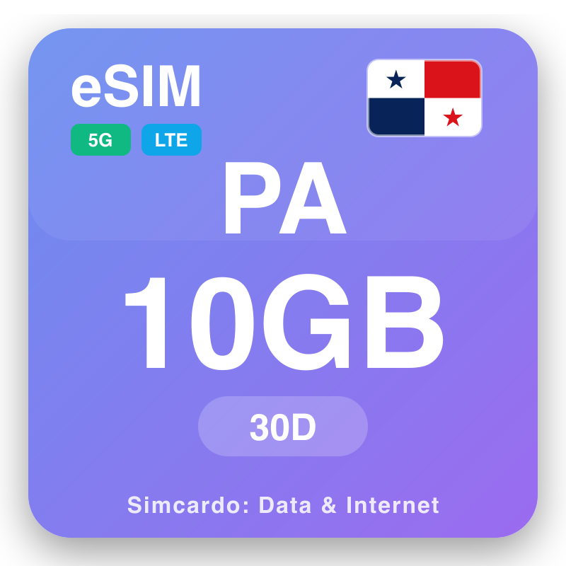 eSIM Panama 10 GB kanggo 30 dina