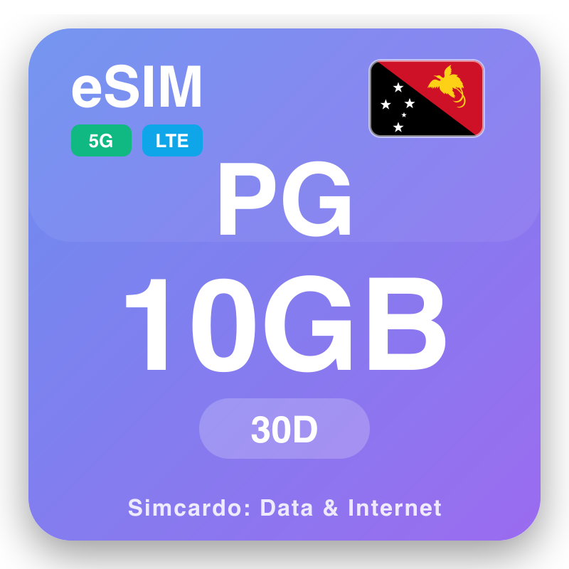 eSIM Papua Naujoji Gvinėja 10 GB už 30 dienos
