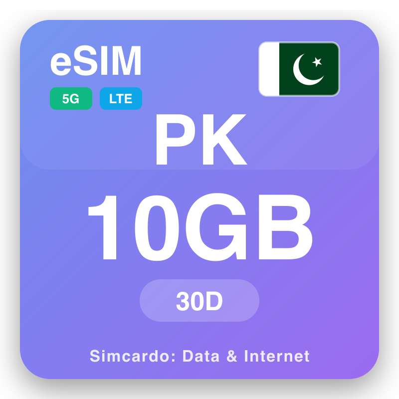 eSIM Paquistán 10 GB para 30 días