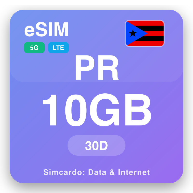 eSIM Puerto Rico 10 GB għal 30 ġimgħat