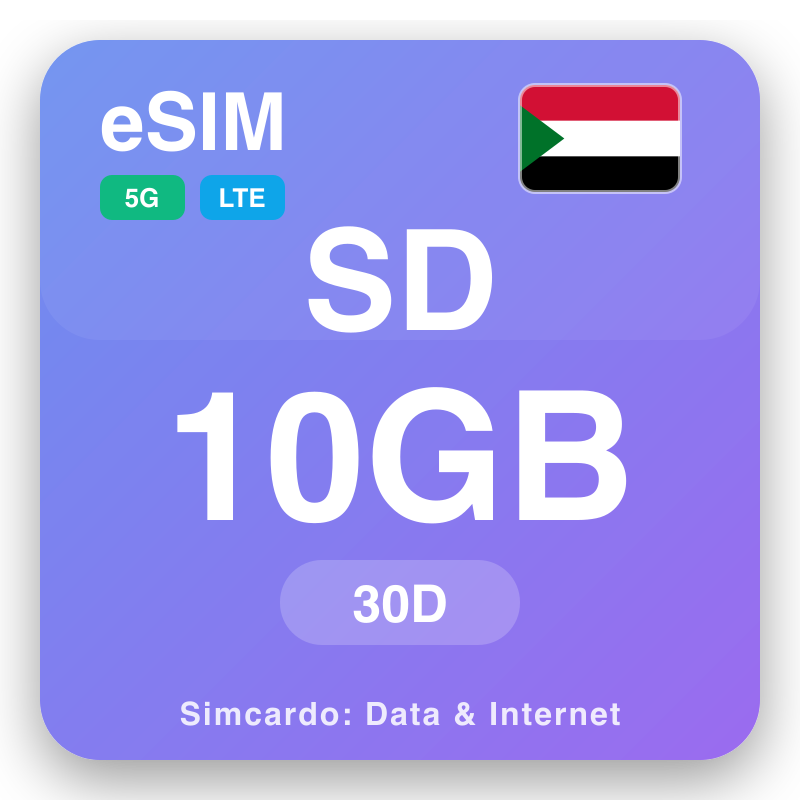 eSIM Sudan 10 GB untuk 30 hari