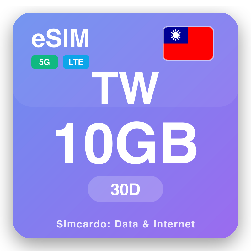 eSIM Taivanas 10 GB už 30 dienos