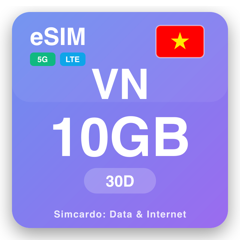 eSIM Ветнам 10 GB барои 30 рӯз