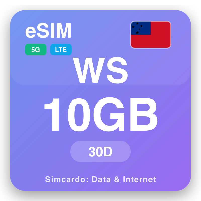 eSIM ਸਾਮੋਆ 10 GB 30 ਦਿਨ ਲਈ