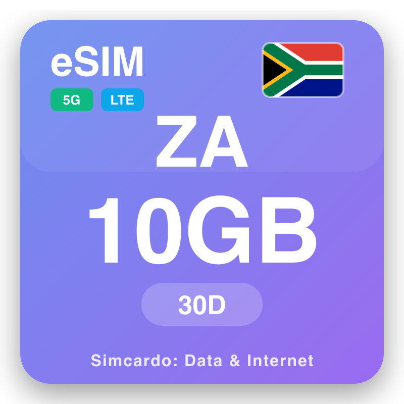 eSIM iNingizimu Afrika 10 GB ngokwe 30 izinsuku