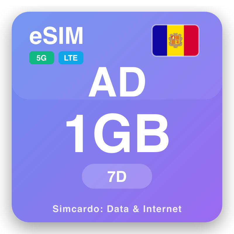 eSIM អង់ដូរ៉ា 1 GB សម្រាប់ 7 ថ្ងៃ