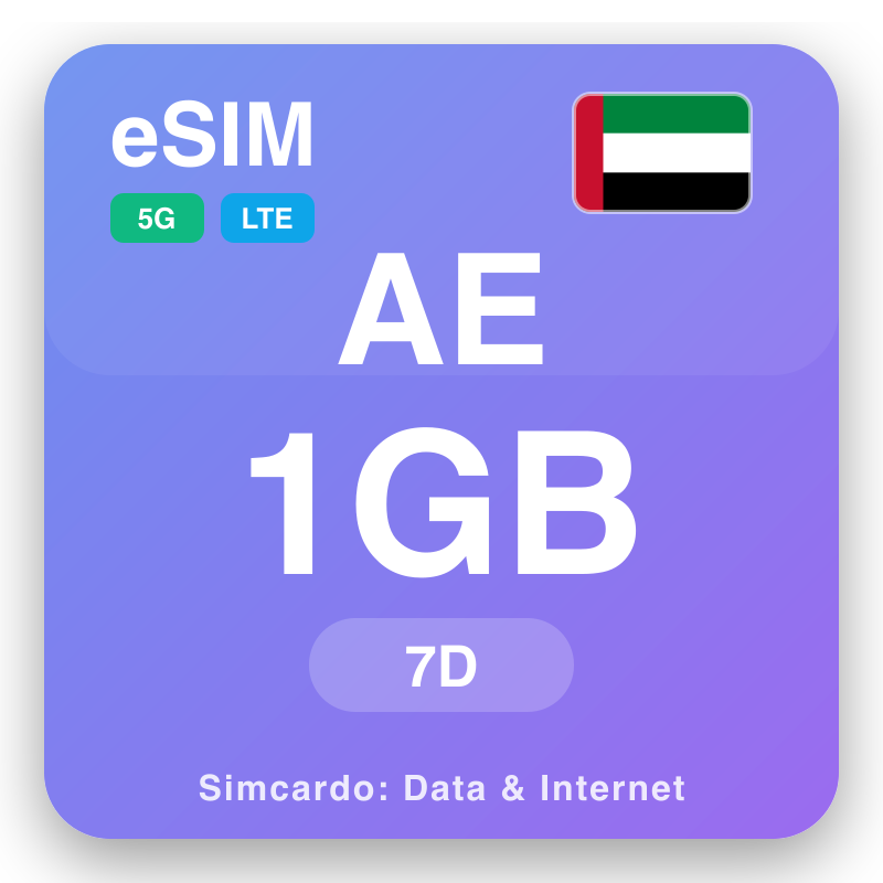 eSIM Haɗaɗɗiyar Daular Larabawa 1 GB na 7 kwanaki