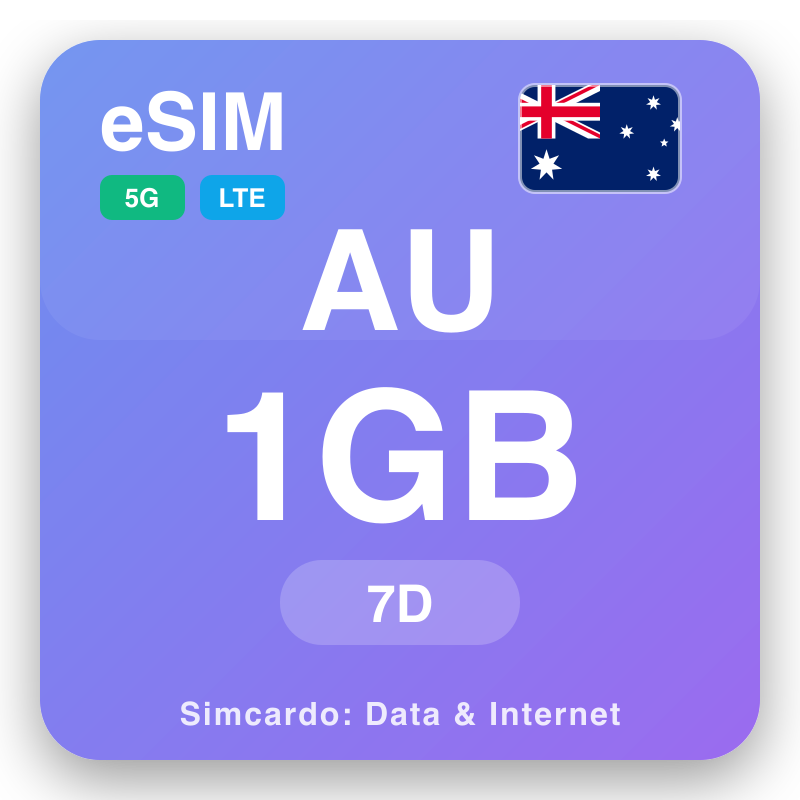 eSIM آسٽريليا 1 GB لئے 7 ڏينهن
